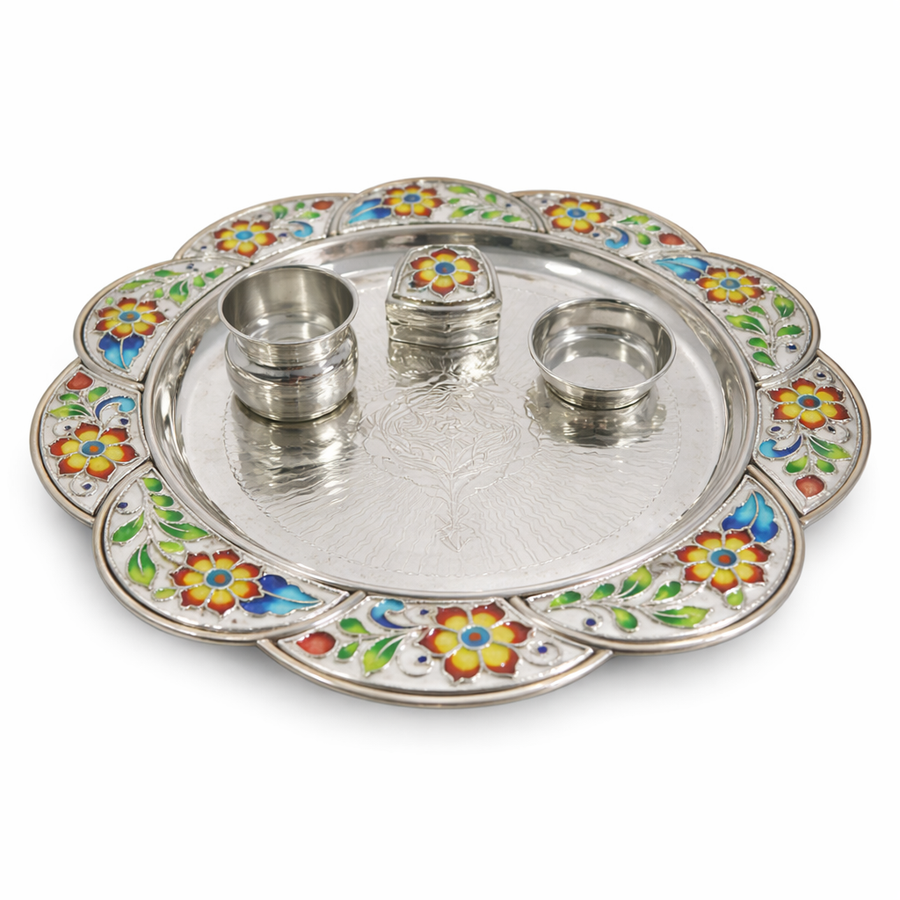 Meenakari Floral Pooja Plate