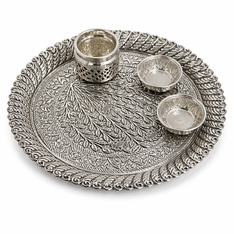 Floral Garden Design Pooja Plate Set