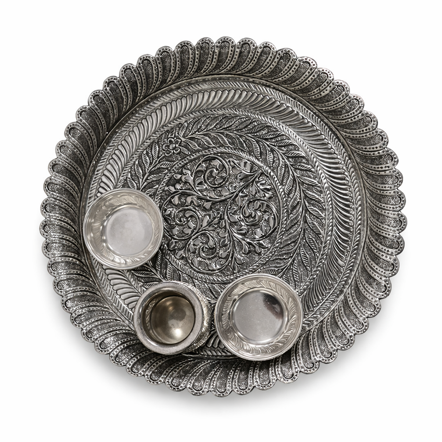 Round Floral Pooja Plate Set
