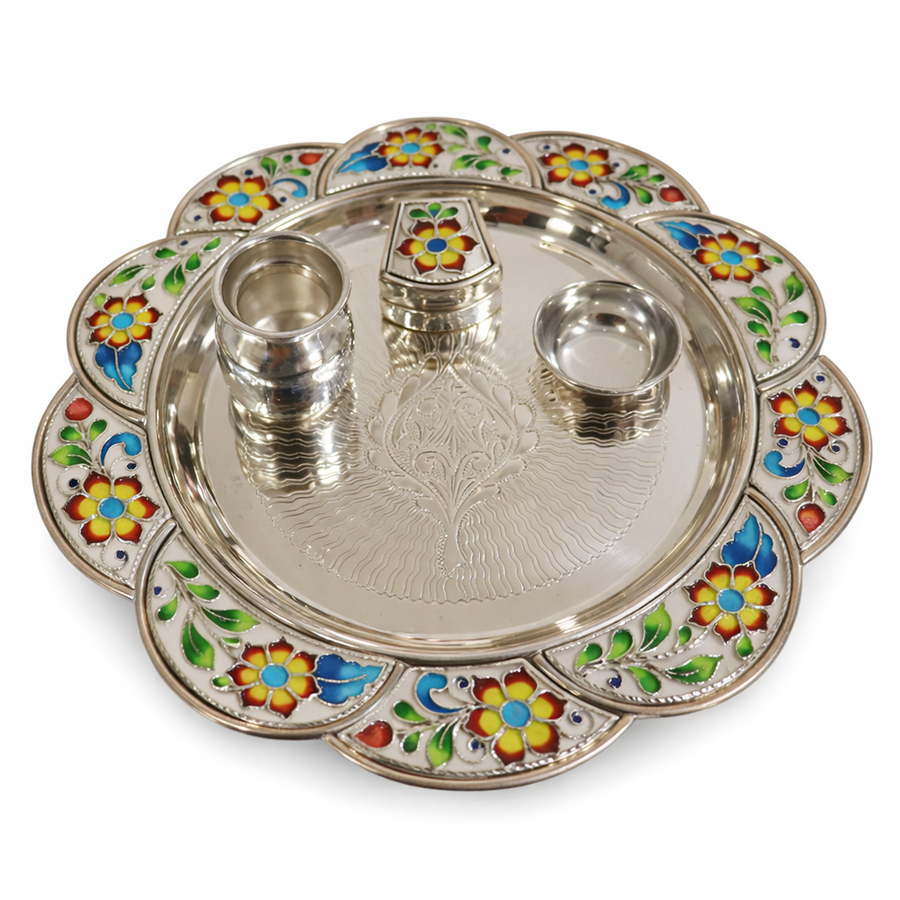 Meenakari Floral Pooja Plate