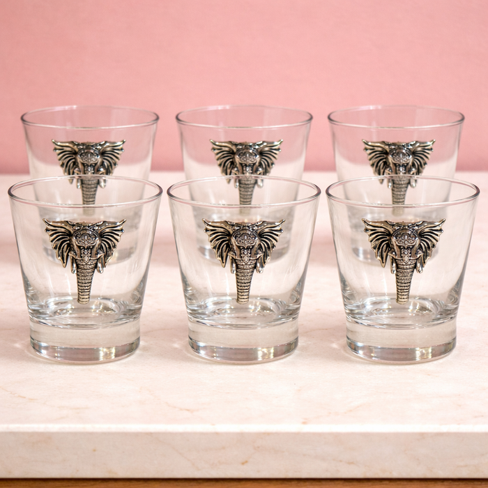 Elephant Motif Scotch Glass Set (6 Pcs)