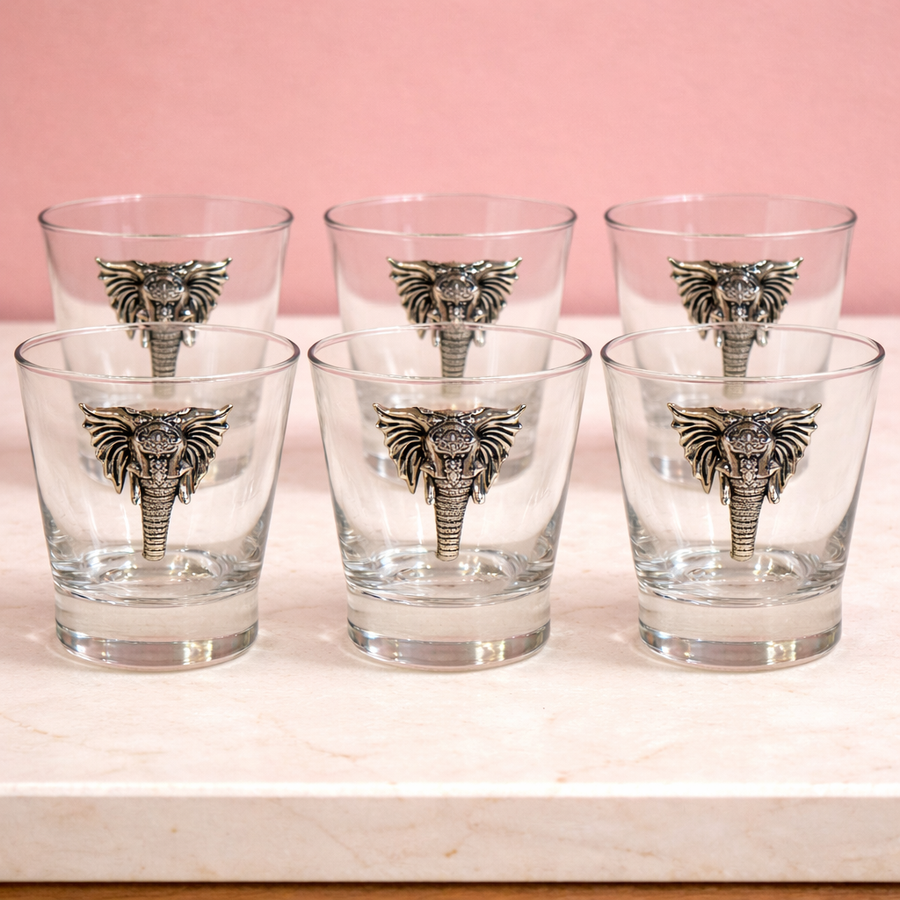 Elephant Motif Scotch Glass Set (6 Pcs)