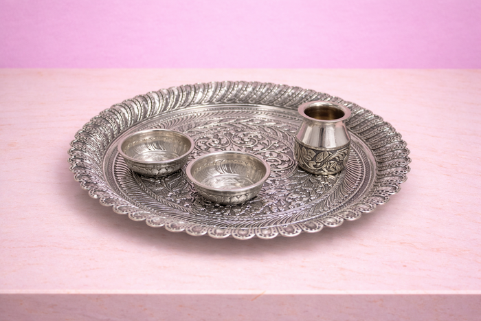 Round Floral Pooja Plate Set