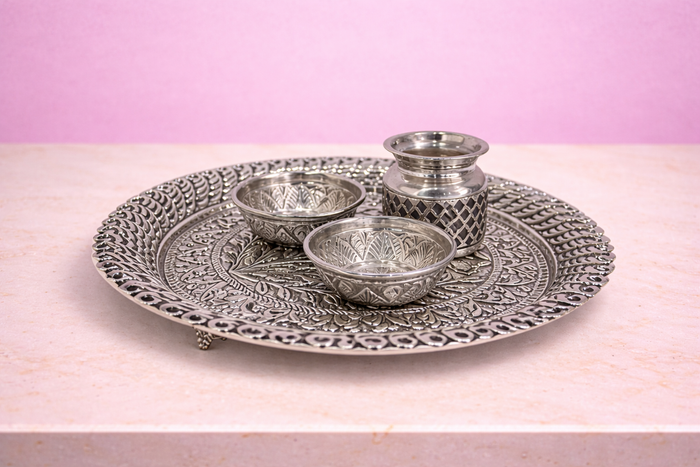 Floral Garden Design Pooja Plate Set