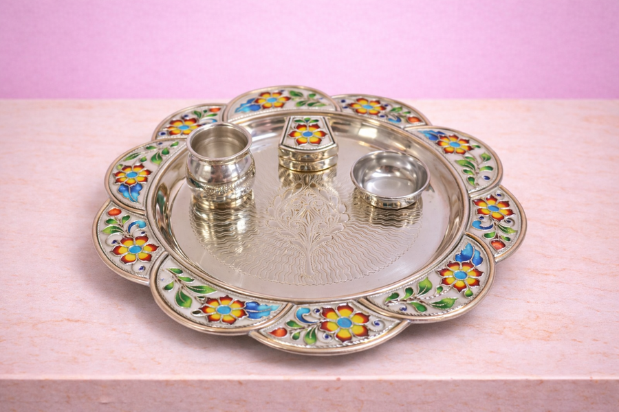 Meenakari Floral Pooja Plate